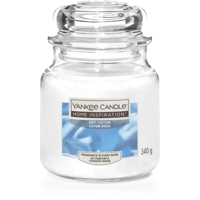 Yankee Candle Home Inspiration - Soft Cotton Medium Geurkaars - 75 branduren Wit