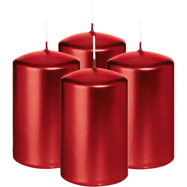 Wiedemann Cilinderkaars/stompkaars - 4x - metallic rood - 6 x 8 cm - 29 branduren - zuilkaarsen Donkerrood