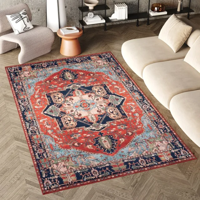 Tapiso Flannel Printed Vloerkleed Oosters Oriental Rood Antislip Wasbaar Tapijt Rood 2