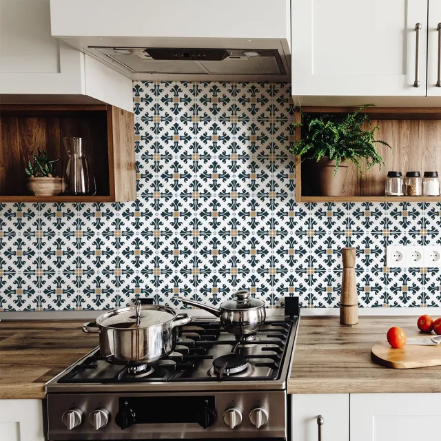 Ambiance Sticker Zelfklevende tegelmuurstickers voor keuken en badkamer - 9 cementtegelstickers, Azulejos Cilia - 9 stickers, 15x15cm Multi color