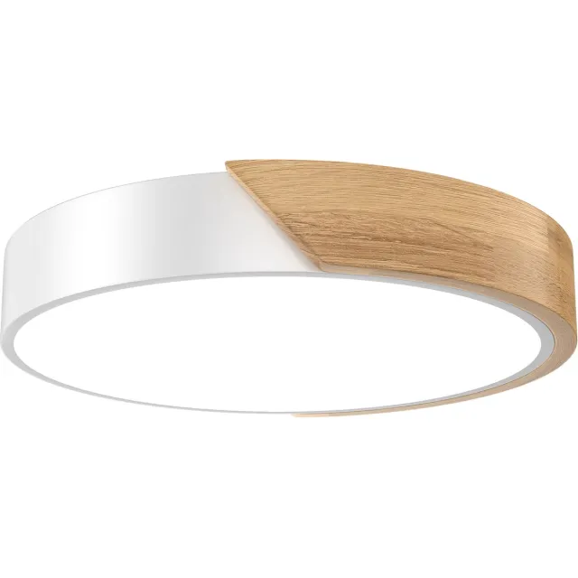 Aufun LED plafondlamp van hout, koel wit 48W 6000-6500K, moderne keukenlamp voor woonkamer, slaapkamer, eetkamer, gang, kelder, balkon, wit, 30cm Wit 1