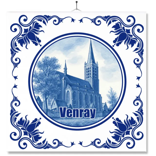 MC Living Tegel Met Opdruk | Venray | Delft Blauw | Cadeau | Inclusief Geschenkdoos | Standaard | Ophangsysteem