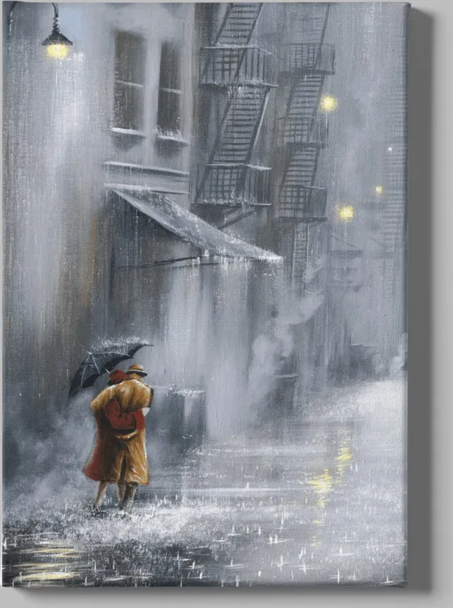 Trendex Global Canvas Schilderij - Regenachtige Avond - Kunst - Abstract - Wall Art - 60x40x2 cm Grijs