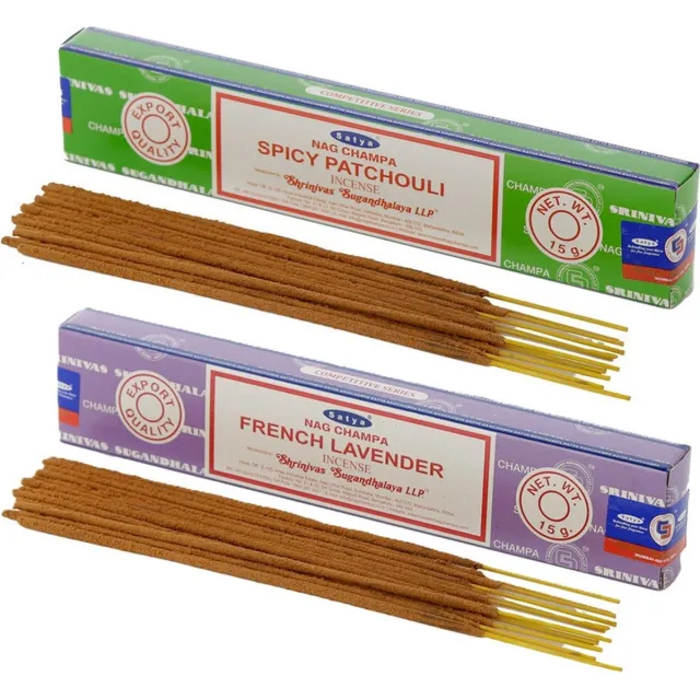 Satya Wierook cadeaus set - 2x geurstokjes - Patchouli en Lavendel geur - Meditatie Lichtgroen