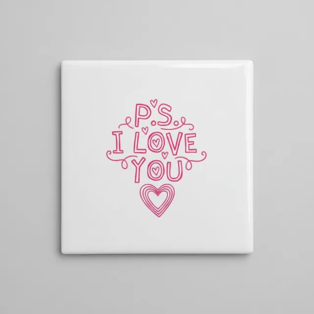 Nevolis P.S. I Love You Romantische Tekst Tegel met Hart – Woondecoratie Cadeau – 15 x 15 cm Multi Color