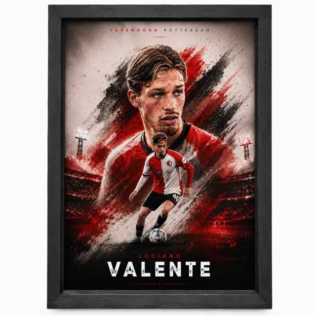 Joshimo Luciano Valente Poster Feyenoord Wanddecoratie Inclusief A4 Lijst Zwart