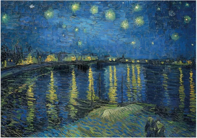 Art for the Home Canvas Van Gogh Country road in Provence by Night - Water - 100x70cm - Blauw