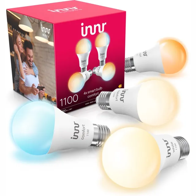 innr smart E27 LED lamp - geschikt voor Philips Hue - Zigbee bulb - warmwit tot koelwit licht - slimme lamp - dimbaar - 1190 lumen - 4 pack
