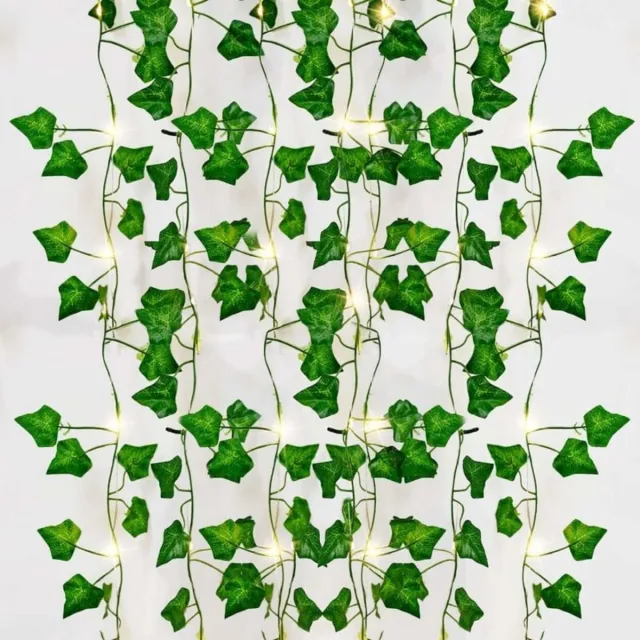 Excitat Bladverlichting - Klimopverlichting - Kunstmatige groene bladverlichting van klimop - met 20 ledlampjes - Geschikt voor bruiloften aan de muur, feesten en tuinfestivals - 2 meter