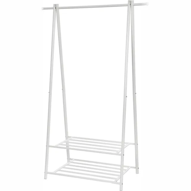 Famanu Kapstok met 2 schoenplanken, metalen frame, ruimtebesparend ontwerp voor het organiseren van jassen en schoenen Zwart