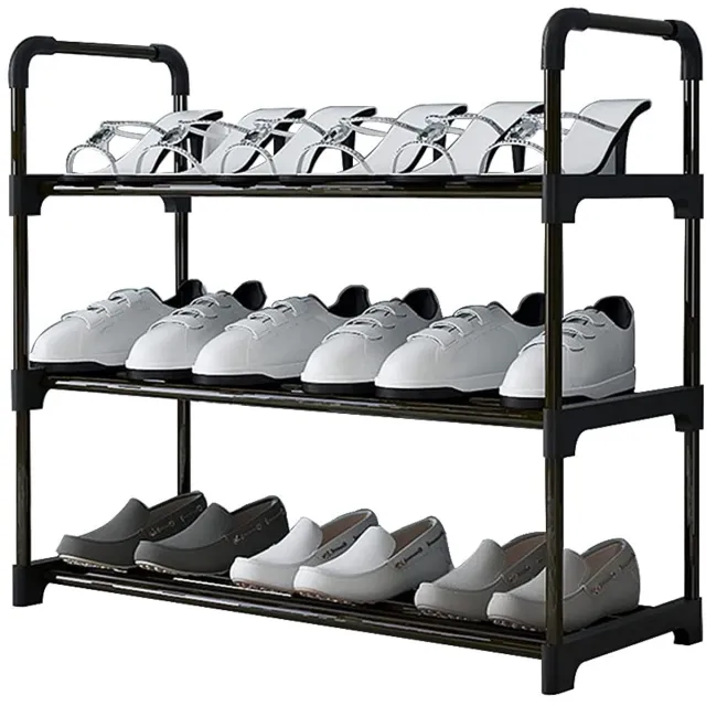 Unyqoos ® Slim en Stijlvol Metalen Schoenenrek met Drie Niveaus en Roestwerende Coating voor 9 Paar Schoenen Zwart