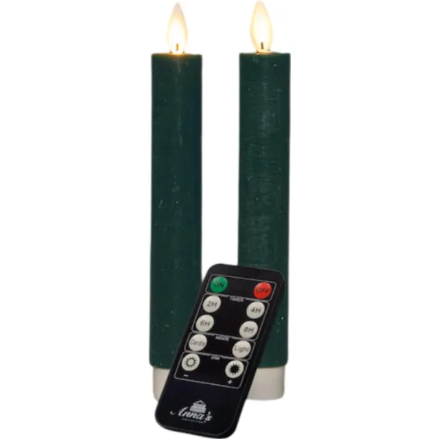 Annas Collection Dinerkaars wax led bewegende vlam op batterij met afstandsbediening... groen