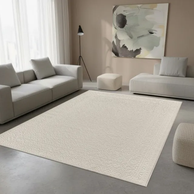 TapisTrend Designer tapijt Crème 120x170 cm Modern oosters vloerkleed met reliëf bloemenmedaillon, wasbaar, geschikt voor woonkamer en slaapkamer Beige