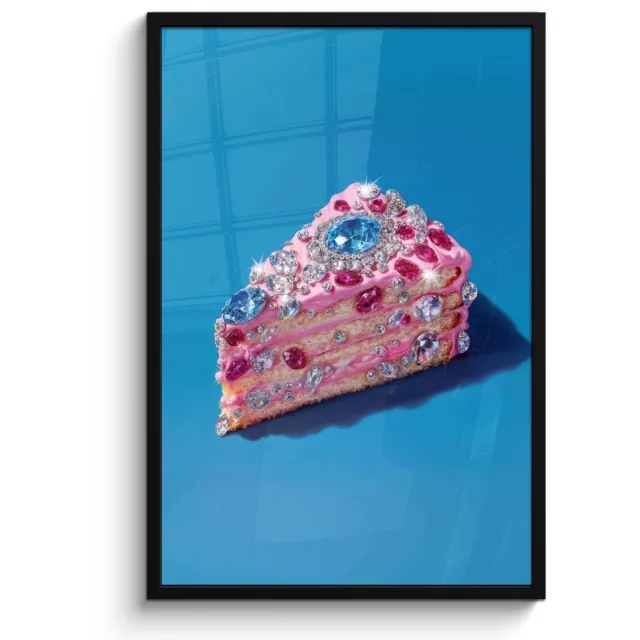 FrameYourWall Poster in lijst - Fotolijst 60x90 cm - Posters - Taart - Edelstenen - Glitters - Roze - Posterlijst zwart - Decoratie - Wanddecoratie woonkamer - Muurdecoratie slaapkamer