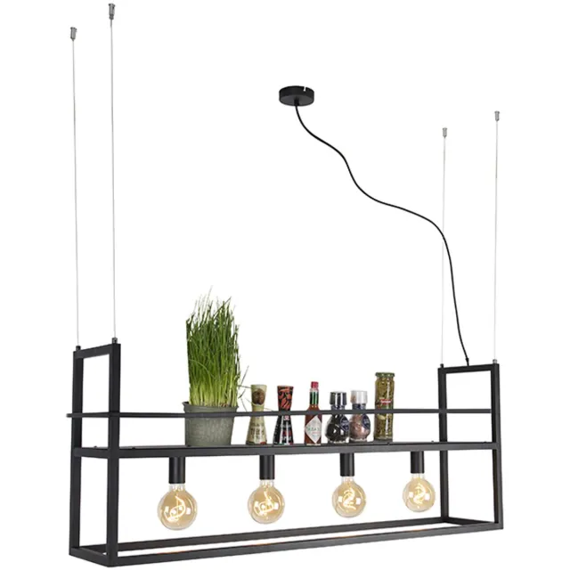 QAZQA cage rack - Industriele Hanglamp eettafel voor boven de eettafel | in eetkamer - 4 lichts - L 118 cm - Zwart - Industrieel - Woonkamer | Slaapkamer | Keuken