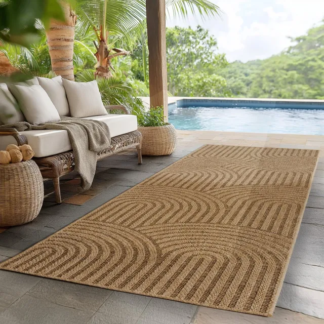Muratap Timber Buitenkleed – Japandi, Indoor & Outdoor, Jute-Look Vloerkleed, Weerbestendig, Tuin, Balkonkleed - Beige