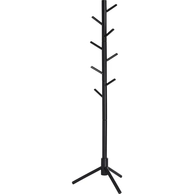 Vasagle Kapstok, vrijstaand kledingrek, garderobe van massief hout, in boomvorm, met 8 haken, voor kleding, hoeden, tassen, hal, entree, zwart RCR004B01