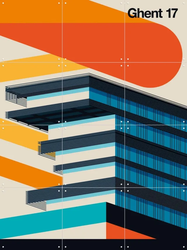 IXXI Ghent 17, Bo Lundberg - 60 x 80 cm - Grote wanddecoratie en posters - Kleurrijk, Geometrische Kunst, Illustraties, Grafisch Ontwerp, Mancave Blauw