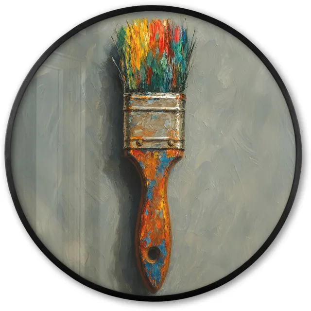 FrameYourWall Poster in lijst Rond - Fotolijst 60x60 cm - Posters - Verf - Kwast - Schilderij - Ronde posterlijst zwart - Decoratie - Wanddecoratie woonkamer - Muurdecoratie slaapkamer