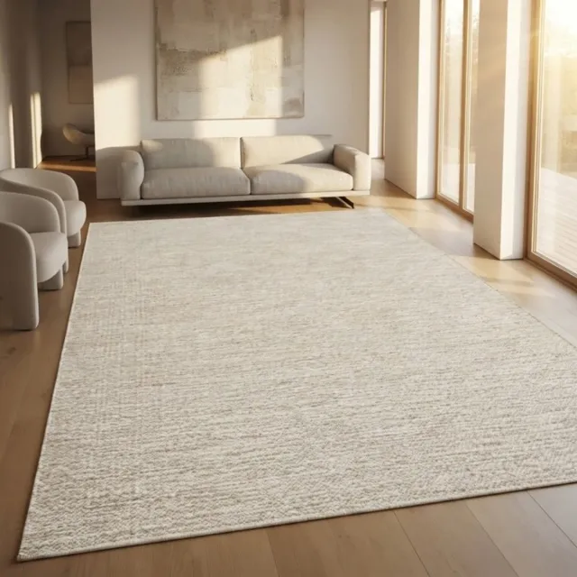 TapisTrend Designer tapijt Crèmebeige 120x170 cm Modern, effen wollen vloerkleed met een natuurlijk geweven effect voor de woonkamer, slaapkamer en eetkamer