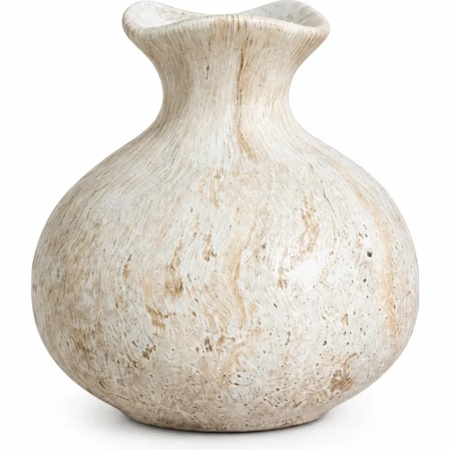 SWGOTA Keramische vaas in wabi-sabistijl, 9,5 x 9,5 x 10 cm, ronde buik en golvende rand, voor droogbloemen en tafeldecoratie Wit