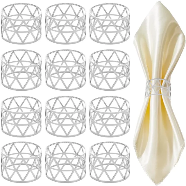 QTTVBTNA 12 Stuks Servetringen – Zilver–Metalen Servetring Set – 3x4,5 cm – Elegant Design voor Feest & Diner