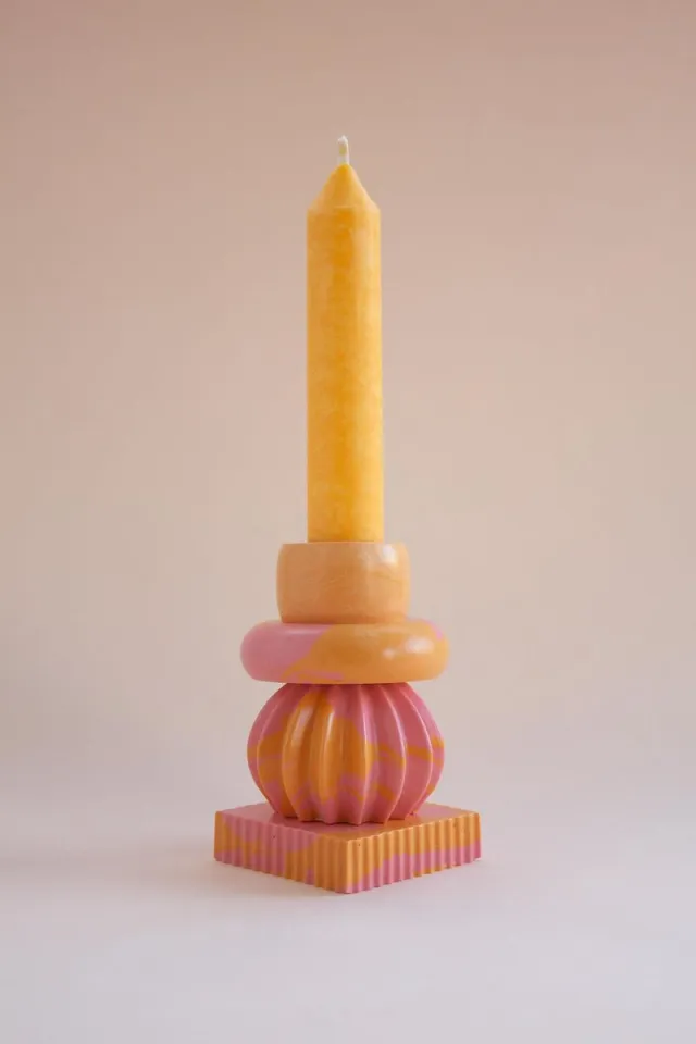 Soul Of Us Candle Holder Orange & Pink| Handmade Jesmonite | Candle Stick Holder | Kaarsenhouder | Kaarshouder | Kaarsenplateau | Designed Candle Holder | Home Decor | Handmade | Gift for | Unique Gift| Decoratie |Rituals | Deal | Sale | Handmade