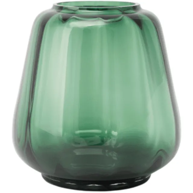 XLBoom Kuro Wave Small Moss – Mondgeblazen glazen vaas Ø 22,5 cm × H 19,5 cm – Kleur Moss groen – Design woonaccessoire