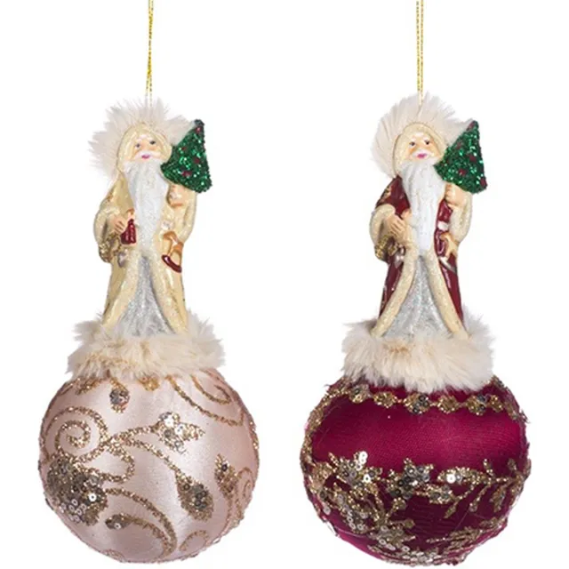 Heart by Goodwill Majestic Santa op kerstbal (set van 2 stuks) - 18 cm rood/beige/goud