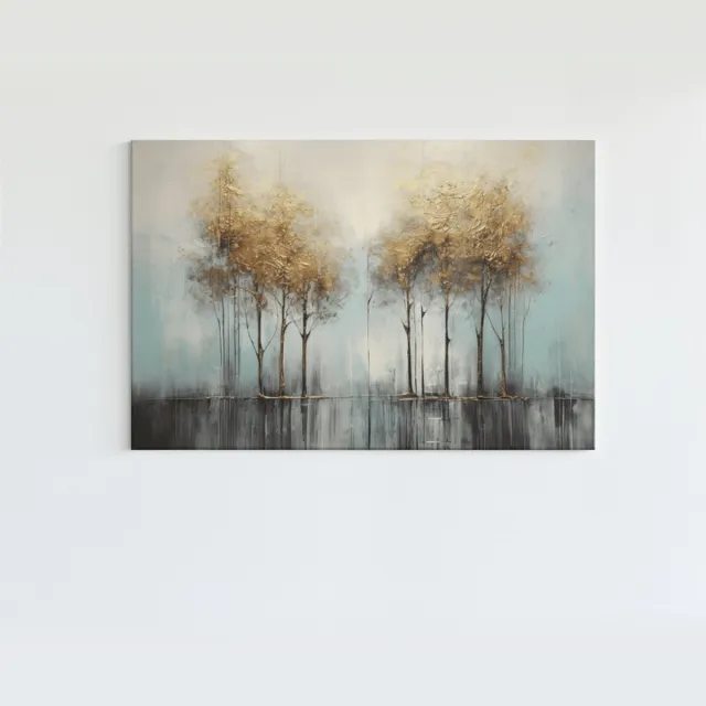 Trendex Global Canvas Schilderij - Kunst - Gouden Bomen - Wall Art - 60x40x2 cm