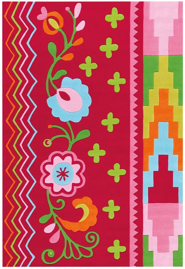 Padiro stijlvol laagpolig vloerkleed 170 x 240 cm - oudroze - botanisch bloemenpatroon - voor vloerverwarming - van modacryl, polyester en katoen