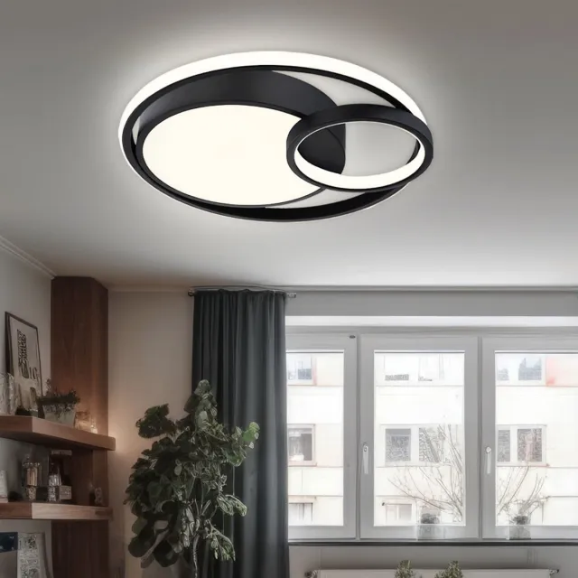Globo Plafondlamp Ring LED woonkamerlamp modern design, zwart mat opaal wit, 1x LED 36W 1400Lm warm wit, LxBxH 40,5x39,5x10 cm