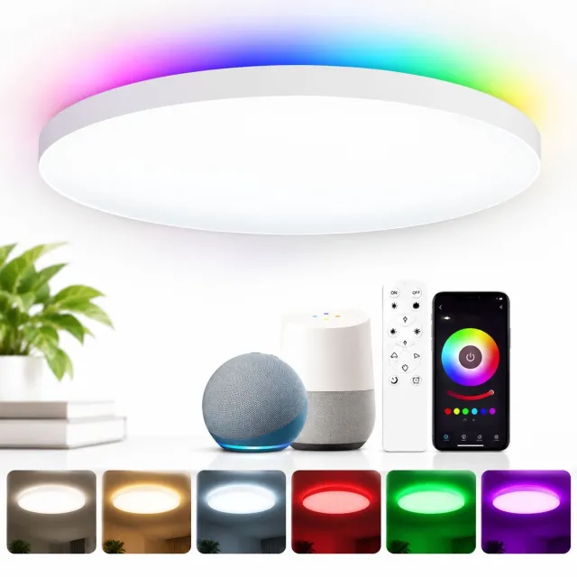 VHV Verlichting - LED Plafondlamp 30Cm - LED Badkamerlamp - RGB Plafondlampen - Smart App & Afstandsbediening - 2.4GHz WiFi - Geschikt Voor Alexa, Google Home, Tuya - Voor... wit