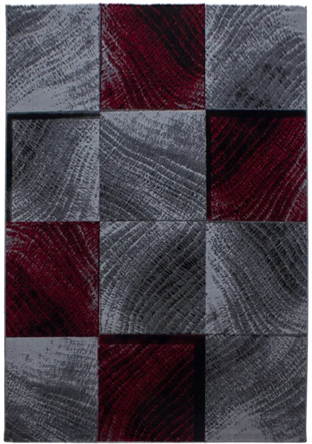 Tapijtenmagazijn Plus Vloerkleed – Rood – Patchwork Design – Laagpolig Zwart