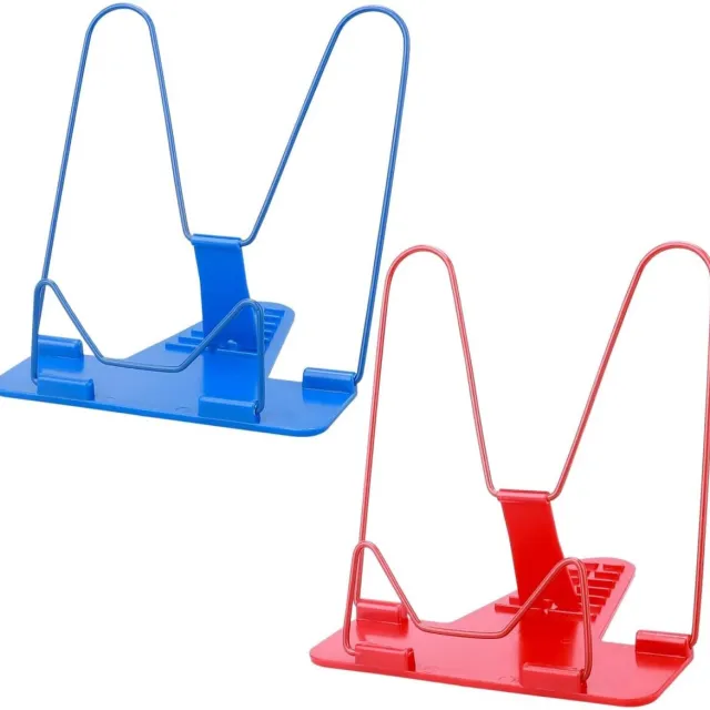 Excitat 2-Pack - Boekenplank - Leesrek - Verstelbare hoek - Draagbaar - Kookboekhouder - Boekensteunen - Voor lezen, Keuken, Bibliotheek, Kantoor - Rood - Blauw