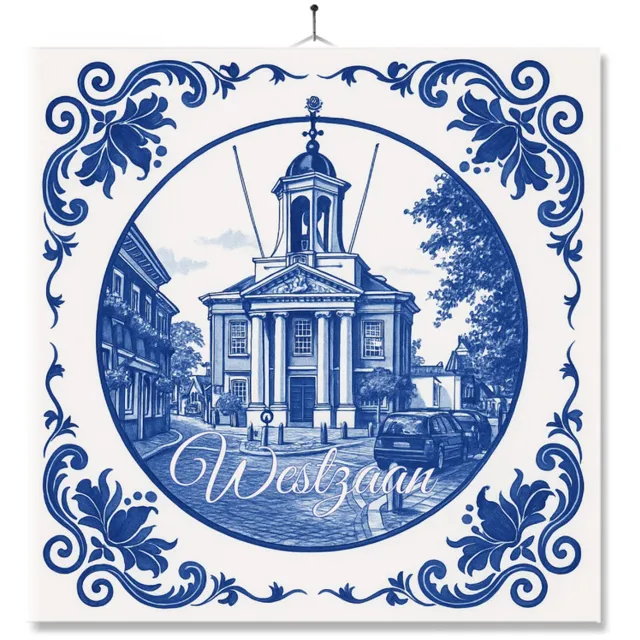 MC Living Tegel Met Opdruk | Westzaan | Delft Blauw | Cadeau | Inclusief Geschenkdoos | Standaard | Ophangsysteem