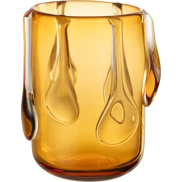 J-Line vaas Drippy - glas - amber - small - Ø 18.5 cm Geel