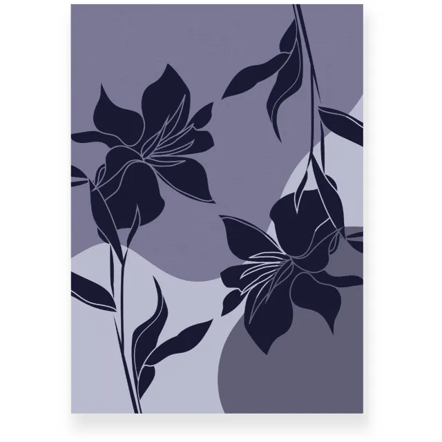 Yisual Poster 50x70 cm - Lelies - Bloemen - Blauw - Grijs - Japandi - Minimalistisch - Muurdecoratie - Wanddecoratie