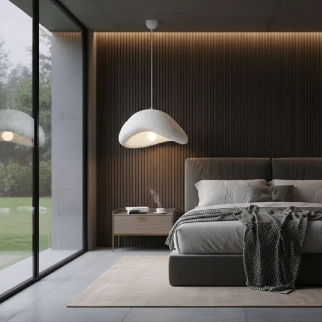 Vente-unique Asir - Kroonluchter - Wit - METALEN BEHUIZING - 42 x 120 x 42 cm Wit Stof