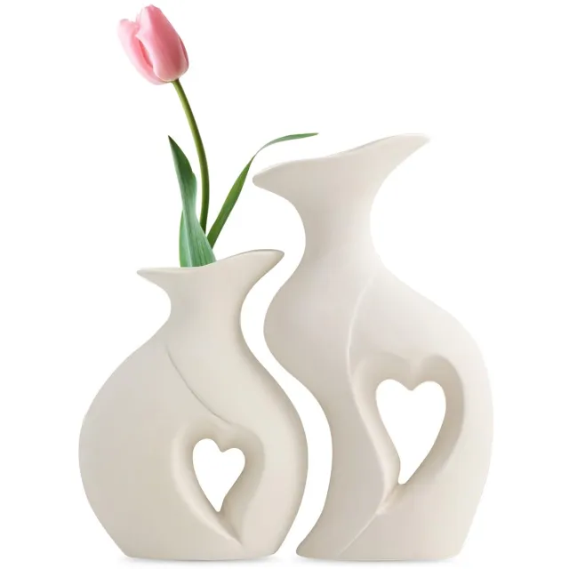 Unyqoos Set van twee stijlvolle keramische vazen voor moderne decoratie in huis, 2 Stuks, 21.2cm Wit