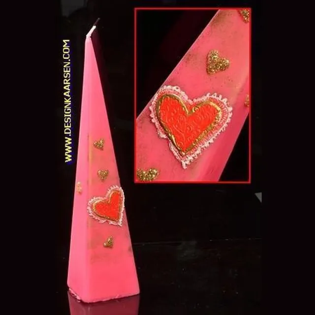 MilaNNE Hartjes Piramide kaars, ROZE/ROOD, H: 30 cm Roze - Rood