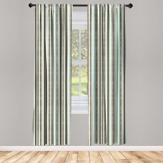 ABAKUHAUS Retro Raamgordijnen, Gestreepte Klassieke Oud, Lichtgewicht decoratieve 2-delige set met roedezak, 2 stuks 75 cm B x 225 cm L, Amandelgroen Bruin Crème