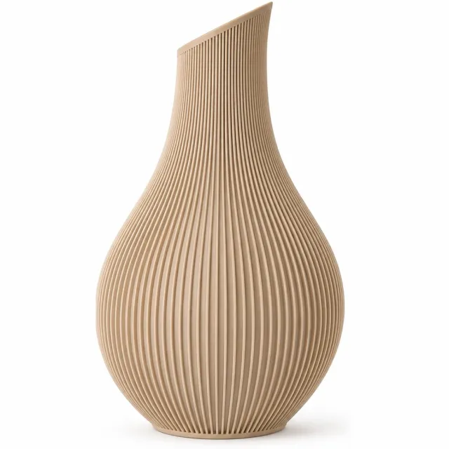 LayerMakers Shizu - Waterdichte Japandi Vaas - 32 cm - Latte Bruin - Ribbelvaas Mat Latte Bruin