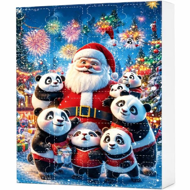 SWGOTA Adventskalender 2026 met 24 acryl pandahangers en ophangkoordjes in een kerstdoos Zwart