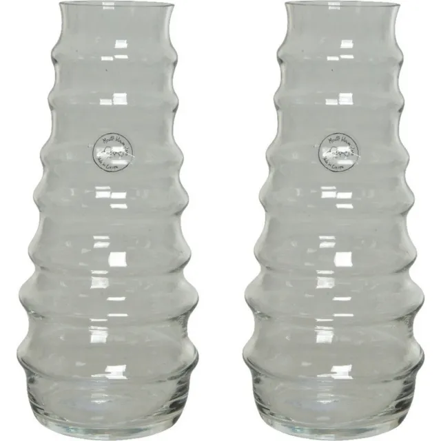 Decoris Transparante vaas/bloemenvaas ribbel-motief 3,5 liter van glas 13 x 30 cm - Glazen vazen voor bloemen en boeketten