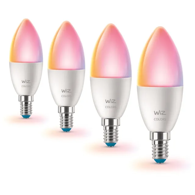 WiZ Voordeelverpakking 4 stuks - E14 - Mat - 40W - 400lm - Wit en Gekleurd Licht - Slimme LED Verlichting - Werkt met Apple HomeKit, Alexa en Google Home - Tunable White and Color
