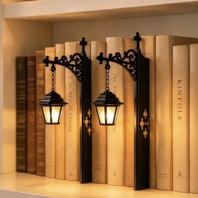 Oemmn 2 Stuks Boekenplanklamp - Vintage Library Lantern - Decoratieve verlichting voor boekenplanken, boekenplanklamp - LED-nachtlampje - Verlichting voor leeshoekjes voor thuis, woonkamer, studeerkamer Zwart:2 Stuks