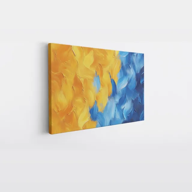 Saammp Canvas Schilderij - Oranje blauw mix - Abstract - 120x80 - Foto op canvas - Wanddecoratie - Muurdecoratie Woonkamer - Slaapkamer decoratie - Canvas Print Multicolor