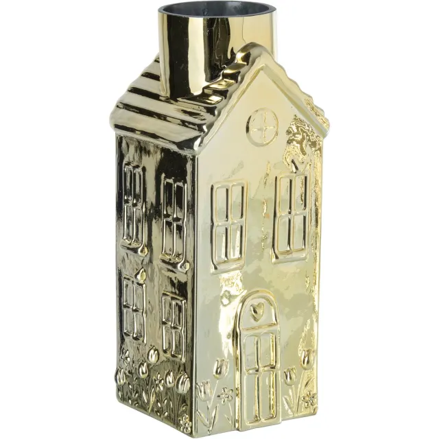 J-Line vaas Huis - glas - goud - large