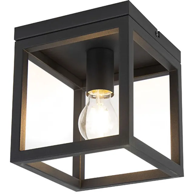 QAZQA cage - Industriele Plafondlamp - 1 lichts - L 180 mm - Zwart - Industrieel - Woonkamer | Slaapkamer | Keuken